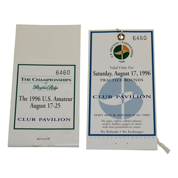 1996 US Amateur at Pumpkin Ridge Saturday Practice Round Club Pavilion Ticket #6460 - Tiger Win