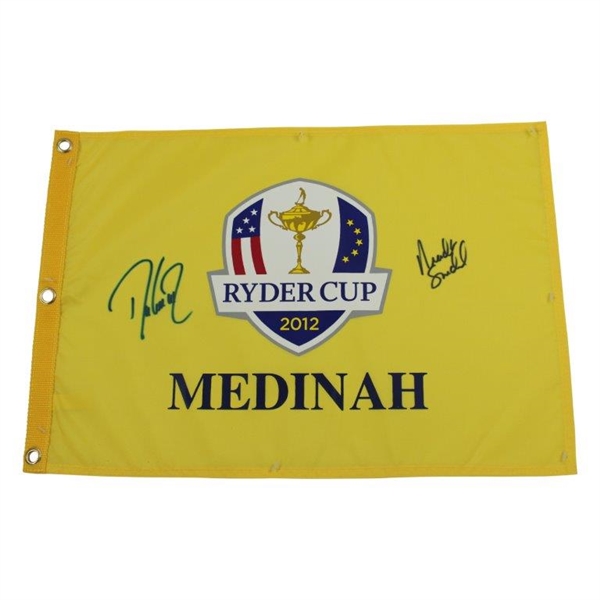 Davis Love III & Brandt Snedeker Signed 2012 Ryder Cup at Medinah Flag JSA ALOA
