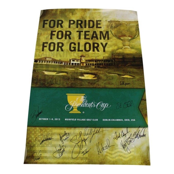 Tiger Woods & Team USA Signed 2013 The Presidents Cup at Muirfield Village Poster JSA ALOA