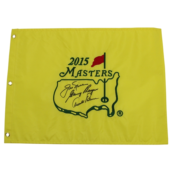 Arnold Palmer, Jack Nicklaus & Gary Player Big 3 Signed 2015 Masters Embroidered Flag JSA ALOA