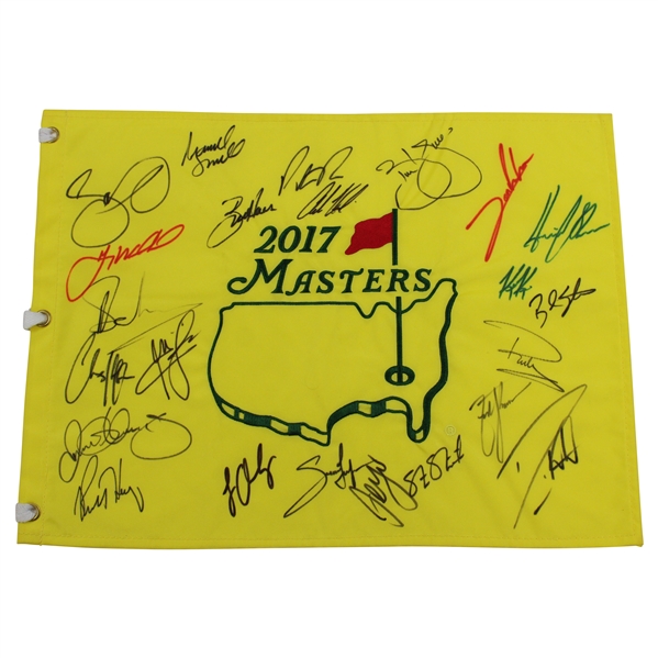 Sergio, McIlroy, Willett, Reed & more Signed 2017 Masters Embroidered Flag JSA ALOA