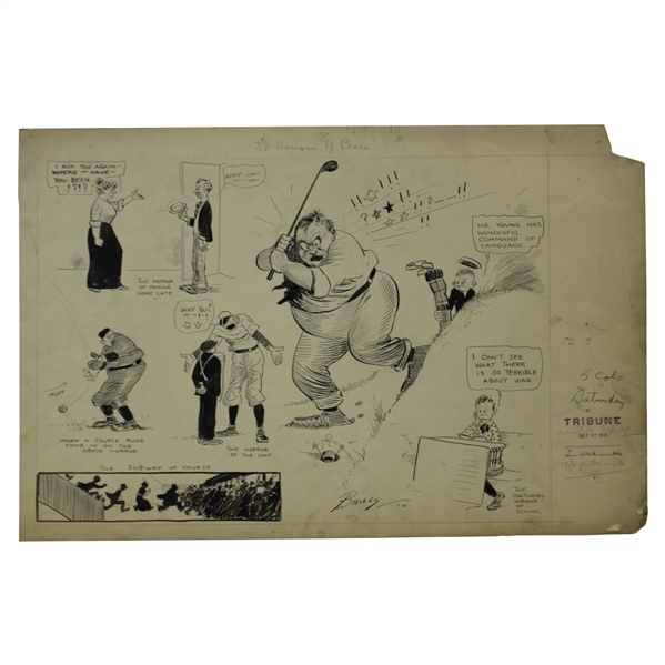 Original Clare Briggs Pen & Ink The Horrors of Peace Cartoon For New York Tribune - September 17, 1914