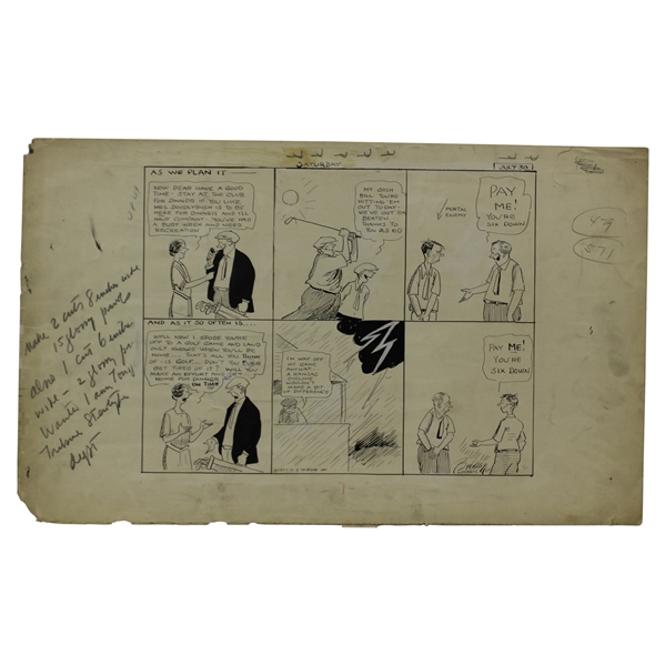 Original Clare Briggs Pen & Ink Saturday Cartoon Strip For New York Tribune - July 30, 1927