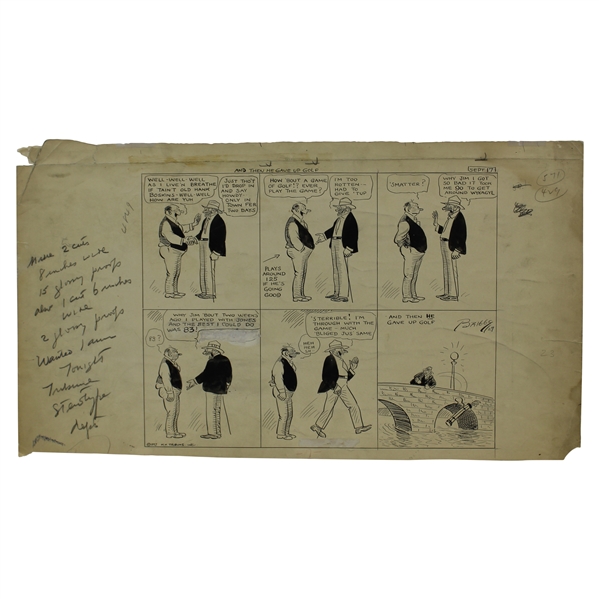 Original Clare Briggs Pen & Ink And Then He Gave Up Golf Cartoon Strip For New York Tribune - September 17, 1927