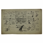 Original Clare Briggs Pen & Ink 9 Cell Cartoon Strip Featuring Golfer and Young "Willie Wood" 