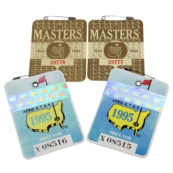 Two(2) 1984 Masters Series Badges & Two(2) 1995 Masters Series Badges