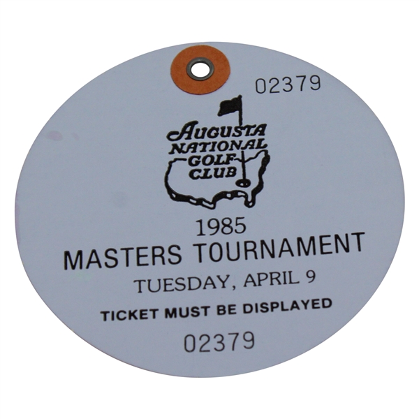 1985 Masters Tournament Tuesday Practice Rd Blue/Purple Ticket #02379