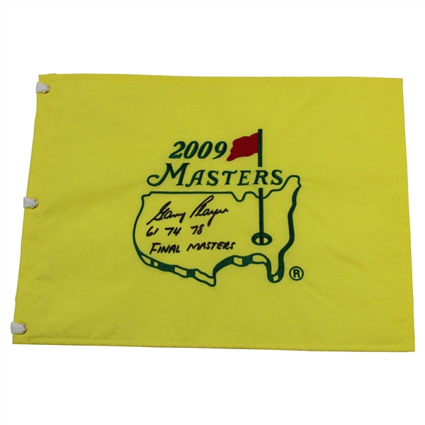 Gary Player Signed 2009 Masters Embroidered Flag with Years Won & Final Masters JSA ALOA