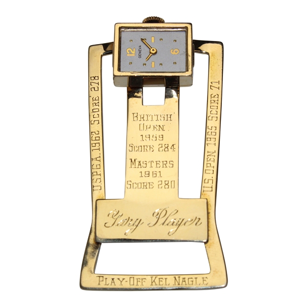 Gary Players Personal 1965 Grand Slam Achievement Geneva 14k Gold Clock with Provenance - Wow!