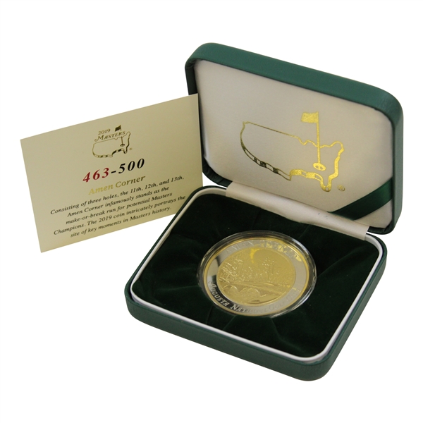 2019 Masters Tournament Ltd Ed Amen Corner Coin #463/500 in Original Box with Certificate