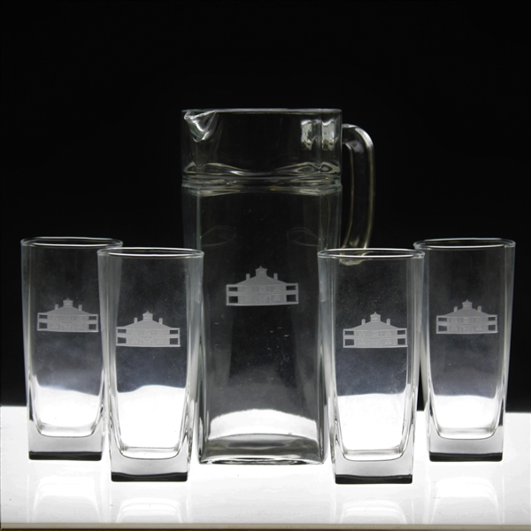 Augusta National Clubhouse Pitcher with Four (4) Clubhouse Drinking Glasses 