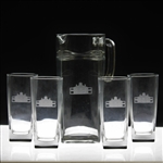 Augusta National Clubhouse Pitcher with Four (4) Clubhouse Drinking Glasses 