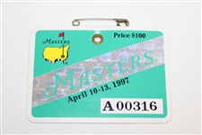 All Five (5) Tiger Woods Masters Tournament SERIES Badges - 1997, 2001, 2002, 2005 & 2019