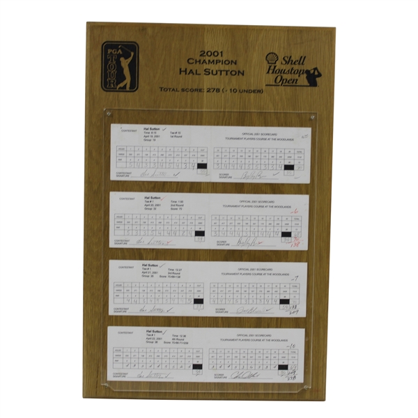 Champion Hal Suttons Signed Official 2001 Shell Houston Open Thurs-Sunday Scorecards JSA ALOA