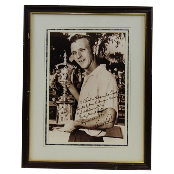Arnold Palmer Perfectly Signed & Fully Inscribed 1954 US Amateur Champ with Trophy Photo - Wow JSA ALOA