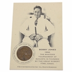 Bobby Jones Masters Tournament at Augusta is Founded by Bobby Jones Lincoln Wheat Penny Card - 1934