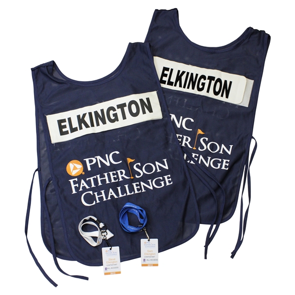 PNC Father & Son Caddie Bibs for Steve Elkington & Son with Contestant Badges for 2012 & 2013
