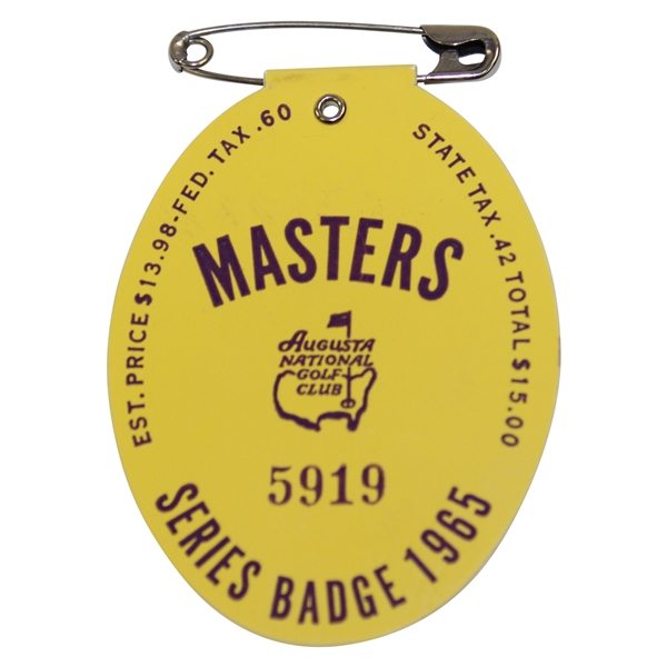 1965 Masters Tournament SERIES Badge #5919 - Jack Nicklaus Winner