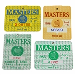 1982, 1985, 1987, & 1988 Masters Tournament SERIES Badges #19382, #X8792, #X08759, & #X8699
