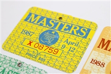 1982, 1985, 1987, & 1988 Masters Tournament SERIES Badges #19382, #X8792, #X08759, & #X8699