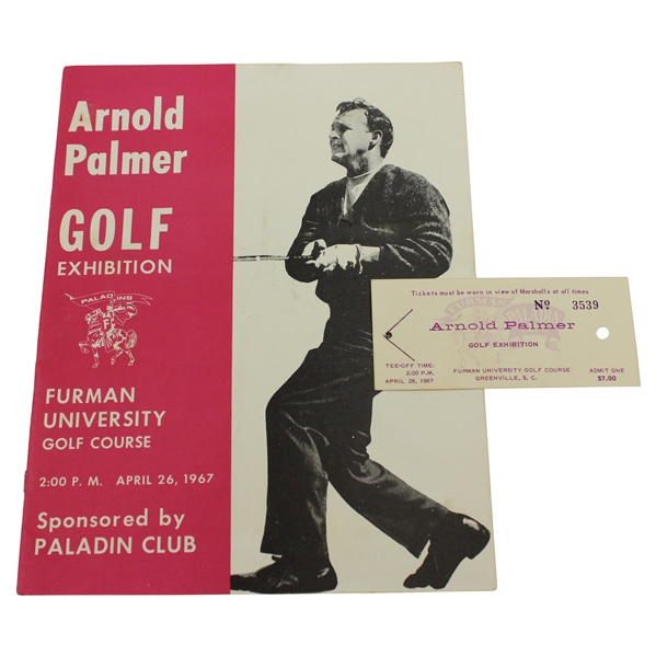 1967 Arnold Palmer Exhibition at Furman University Golf Course Program & Ticket #3539