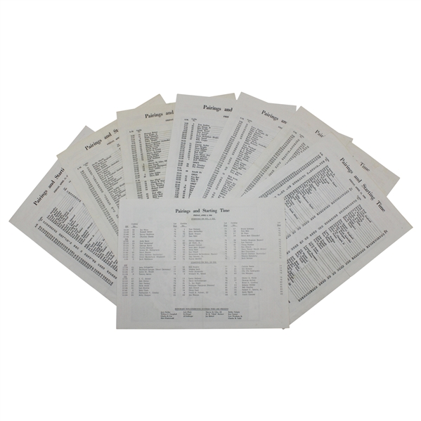 Eight (8) Masters Tournament Friday Pairing Sheets - 1973, 1974, 1975, 1976, 1977, 1978, 1980, & 1982 