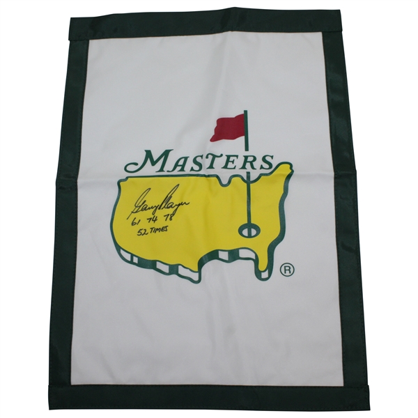 Gary Player Signed Undated Masters Garden Flag with Years Won & 52 Times Notation