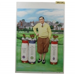 Original Colored Pencil Walter Hagen with Major Championships Bag - Signed by Artist Kathy M. Crosse