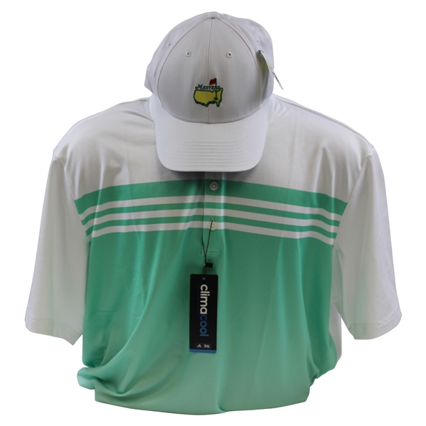 New & Unworn Masters Undated White Caddy Hat with Adidas ClimaCool XL Polo Shirt
