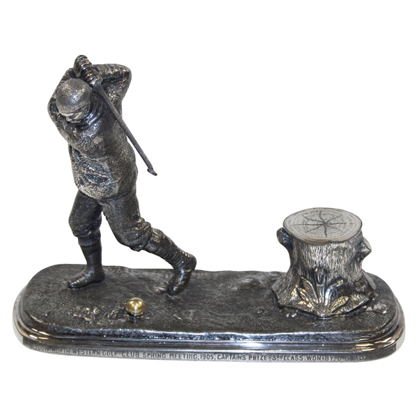 1905 Glasgow Northwestern Golf Club Captains Prize Tree Stump Inkwell 3rd Class Won by C. D. Mottram