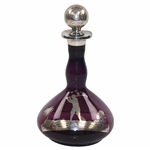 Purple Golf Themed Sterling Overlay on Glass Decanter with Bulbous Bottom