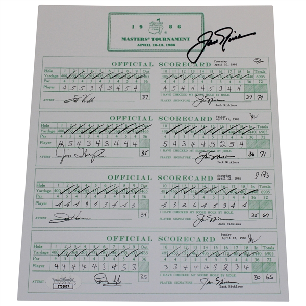 Jack Nicklaus Signed Replica 1986 Masters 4-Day Completed Scorecard JSA #TT02997