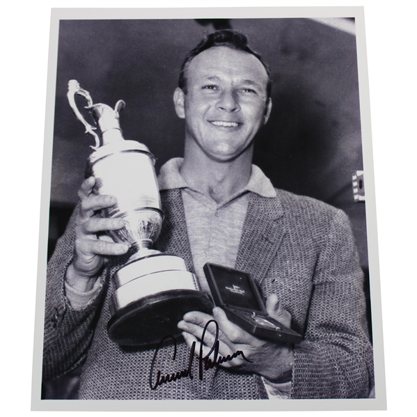 Arnold Palmer Signed 8x10 Photo with Claret Jug & Medal JSA ALOA