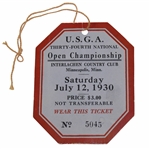 1930 US Open at Interlachen CC Final Rd Ticket #5045 - Bobby Jones Grand Slam - Excellent Condition