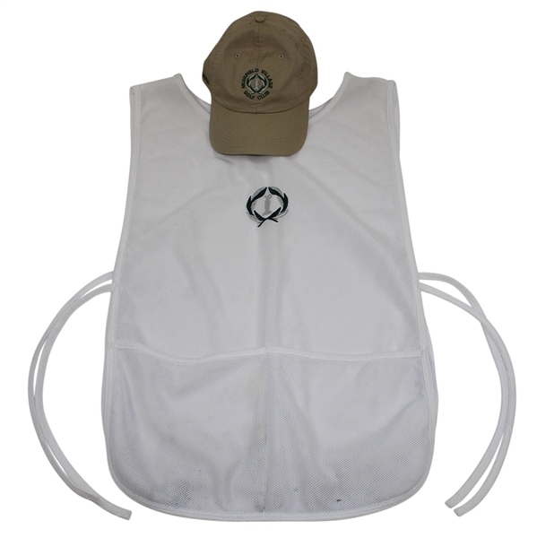 Authentic Muirfield Village Golf Club Game Used White Caddy Bib & Khaki Caddy Hat