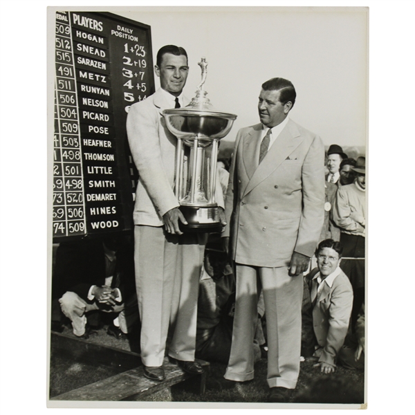 Ben Hogan with Large Trophy Black & White Matted Photo