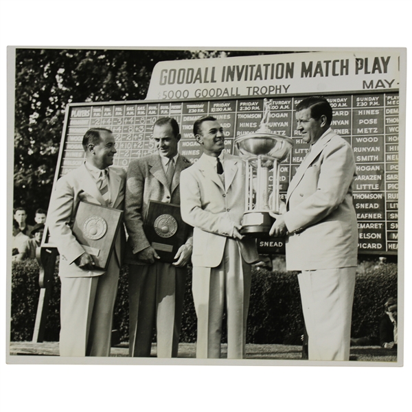 Ben Hogan with Large Goodall Invitation Match Play Trophy Black & White Matted Photo