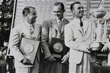 Ben Hogan with Large Goodall Invitation Match Play Trophy Black & White Matted Photo