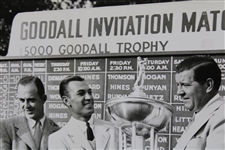 Ben Hogan with Large Goodall Invitation Match Play Trophy Black & White Matted Photo
