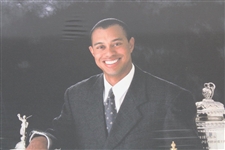 Tiger Woods with Major Trophies & US Am Trophy Large Golf Digest Matted Color Photo