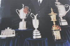 Tiger Woods with Major Trophies & US Am Trophy Large Golf Digest Matted Color Photo