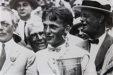 Bobby Jones Holding US Open Trophy with Arms Locked Black & White Photo - Framed