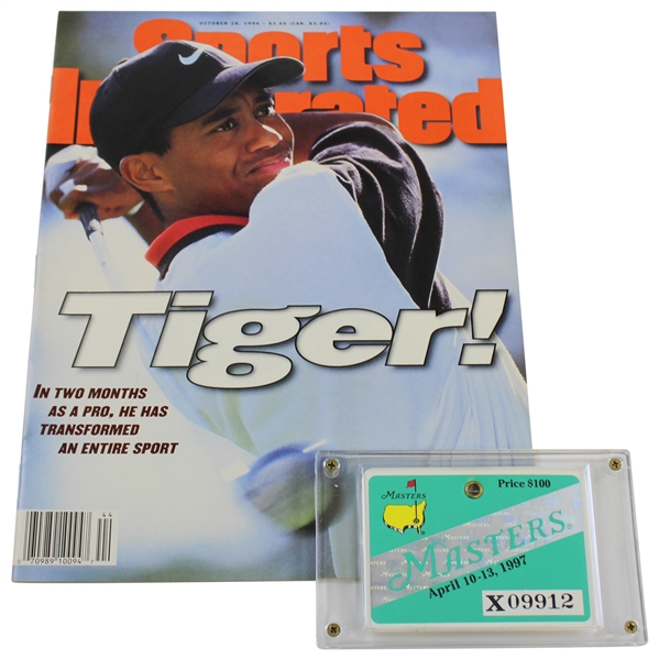 1997 Masters Tournament SERIES Badge with 1997 Sports Illustrated Tiger Woods Cover