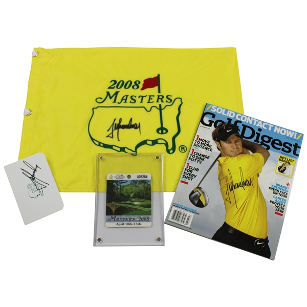 Trevor Immelman Signed 2008 Masters Flag, Golf Digest & ANGC Scorecard with 2008 Masters SERIES Badge JSA ALOA