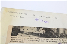 Walter Burkemo 1953 PGA Champ Birmingham C.C. Wire Photograph  - 7/12/1953