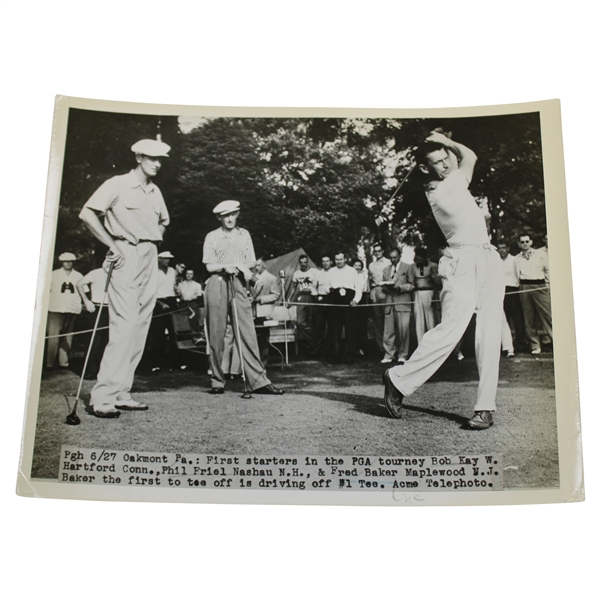 1951 PGA Oakmont CC First Starters Bob Kay, Phil Friel, & Fred Baker ACME Wire Photograph  - 6/27/1951