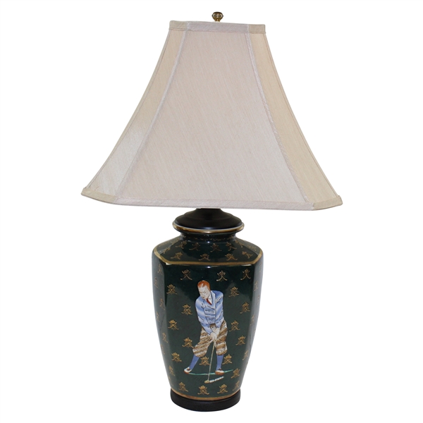 Classic Hand Painted Bobby Jones Tees Off with Crossed Clubs Hunter Green Table Lamp - Works