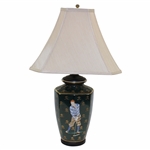 Classic Hand Painted Bobby Jones Tees Off with Crossed Clubs Hunter Green Table Lamp - Works