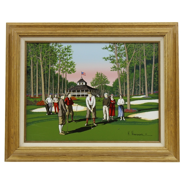 H. Hargrove Augusta National Clubhouse with Bobby Jones & Group Canvas Print - Framed