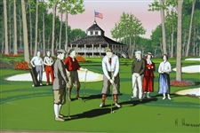 H. Hargrove Augusta National Clubhouse with Bobby Jones & Group Canvas Print - Framed